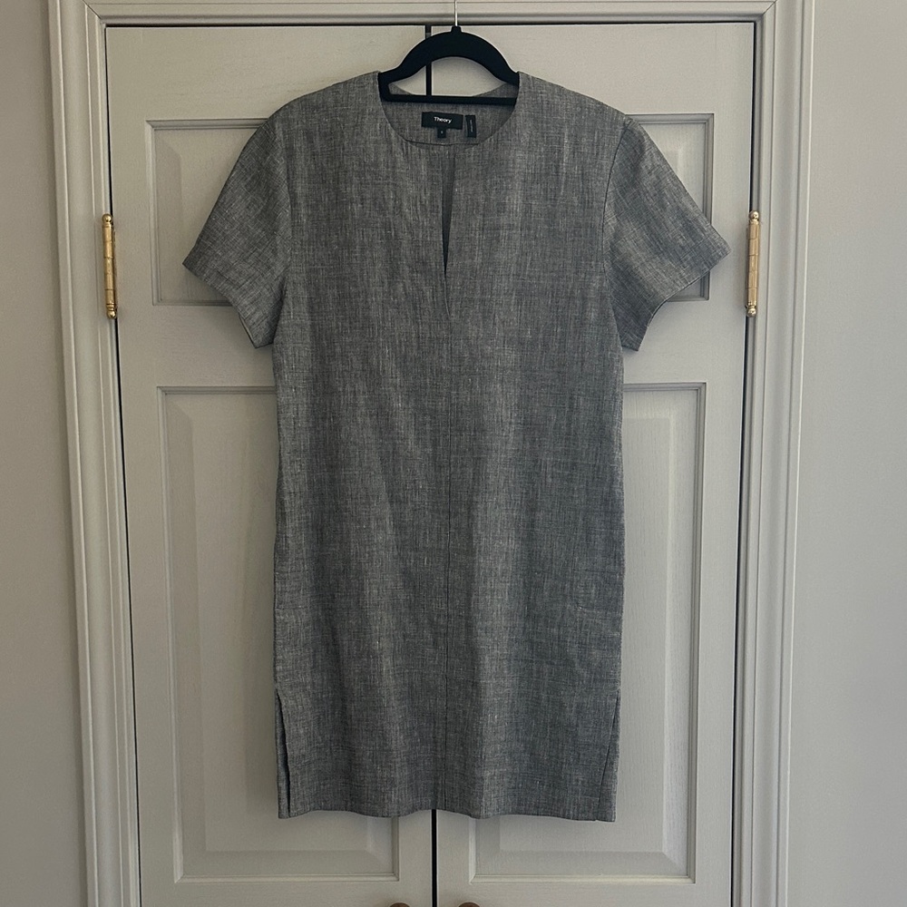 Theory Charcoal Short Sleeve Linen Dress